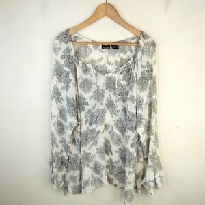 111 State Silk Floral Blouse 22W Womens Flare Sleeves Boho Cottagecore White